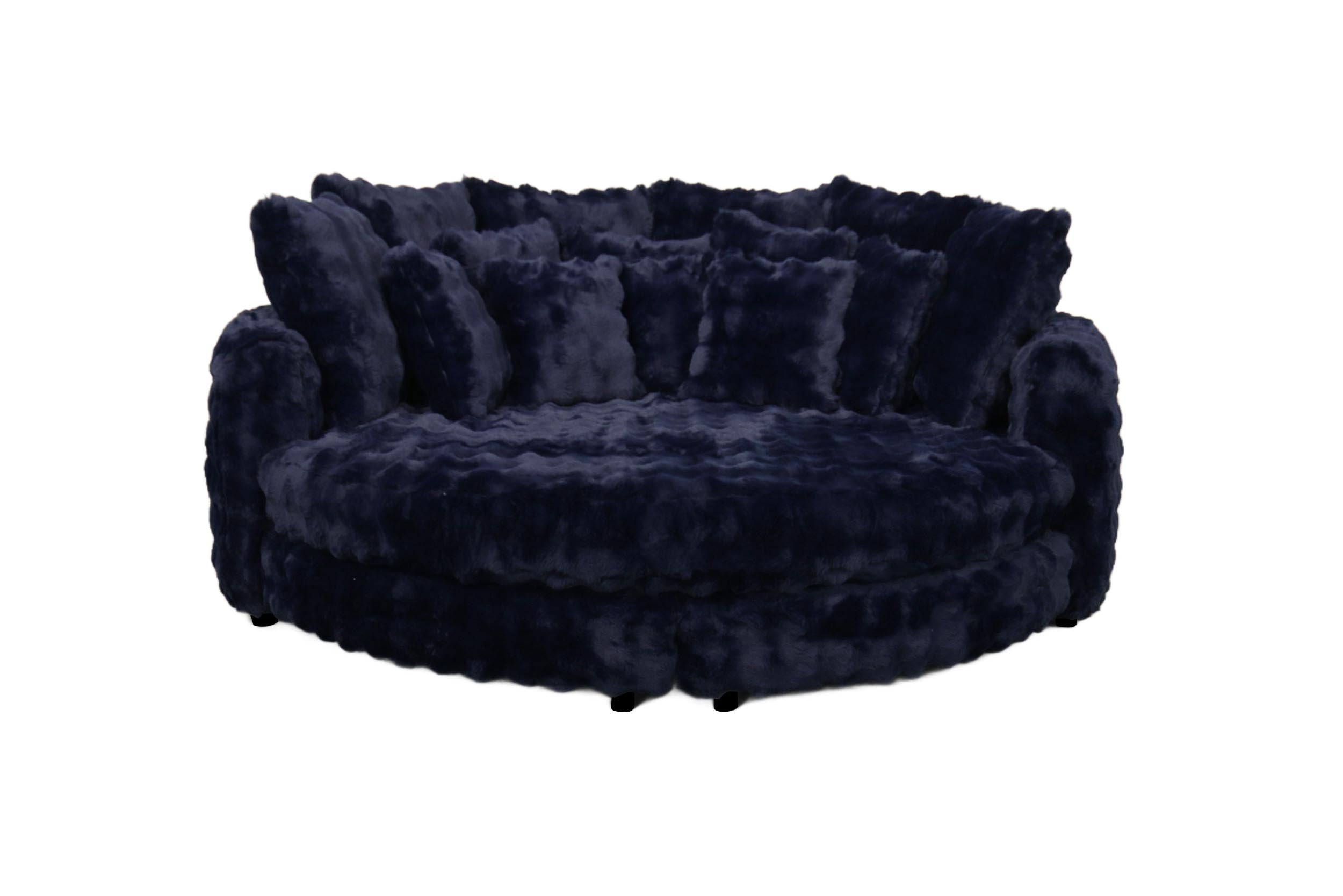 Giant Family Size Cuddler Round Chaise in Moguls Midnight