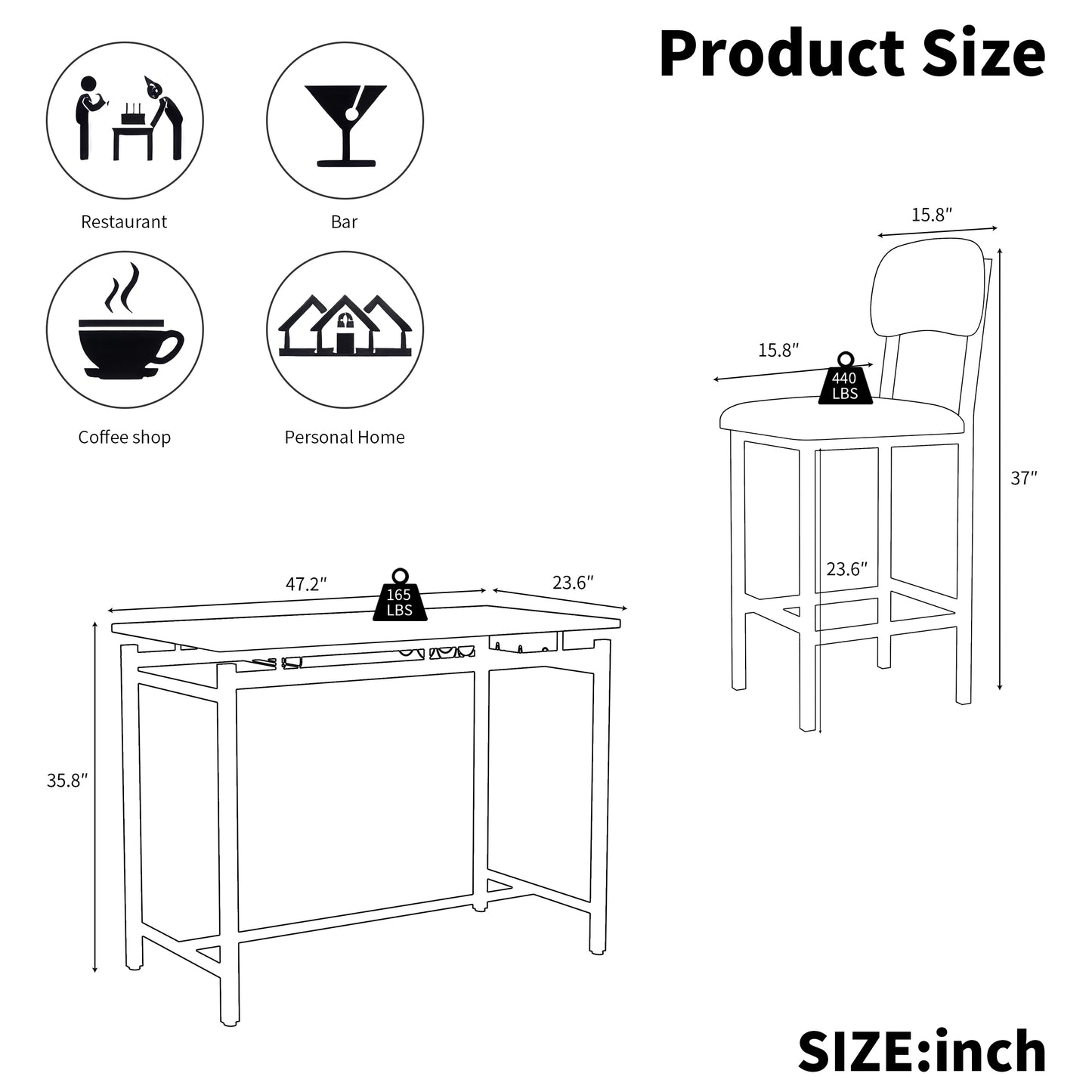 Kitchen Table Set, Dining Table and Chairs for 2, 3 Piece Dining Room Table Set with 2 Upholstered Chairs, Bar Dining Table Set for Small Spaces, Apartment, Breakfast, Pub, Rustic Black