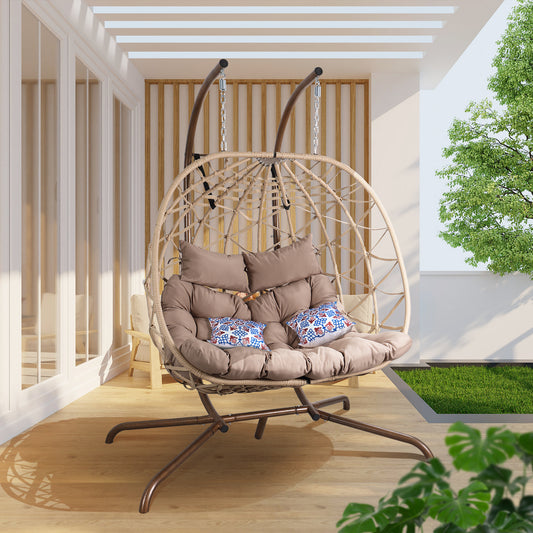 Outdoor Egg Swing Chair with Stand,Thick Cushions and Pillow