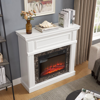 Electric Fireplace with Mantel,fireplace mantel surround with 23" Fireplace Insert, Adjustable Flame, Remote Control-White,41.34"W*14"D*40"H