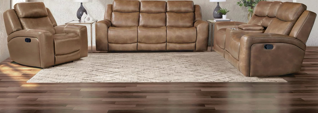 Montana Mocha Brown Reclining Sofa and Reclining Console Loveseat