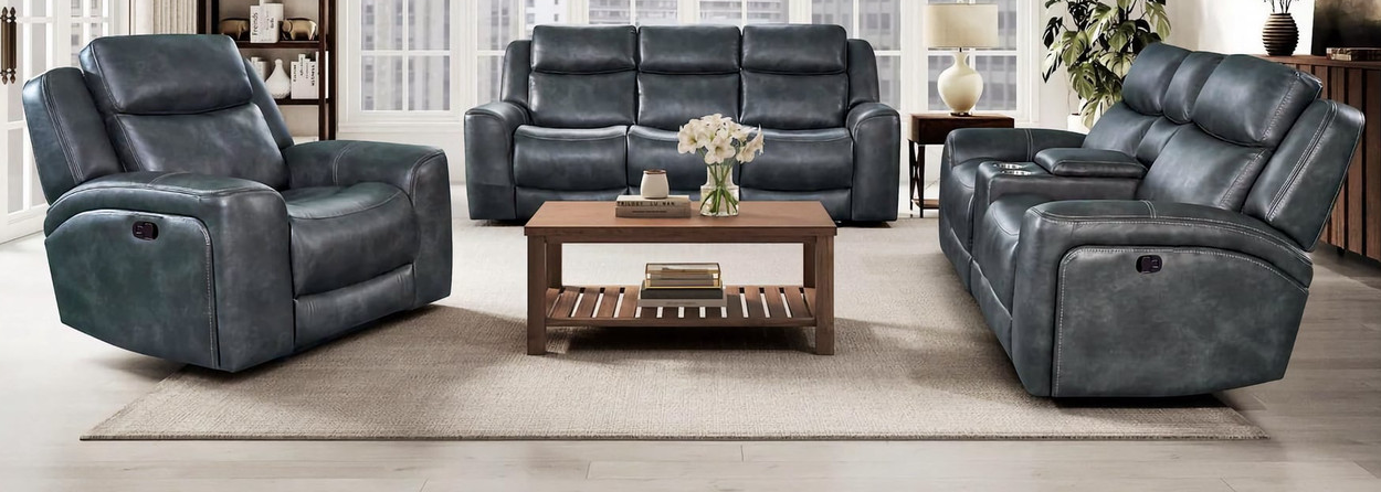 Montana Slate Driftwood Gray Reclining Sofa and Reclining Console Loveseat