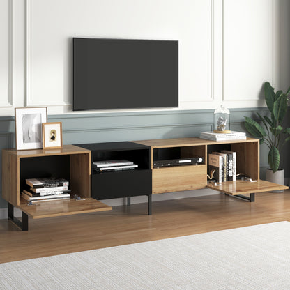 Modern TV Stand with 2 Cabinets& Open Storage Compartment, Color-matching Media Console Table for TVs up to 85'', Entertainment Center with Drop Down Door for Living Room, Bedroom, Home Theatre