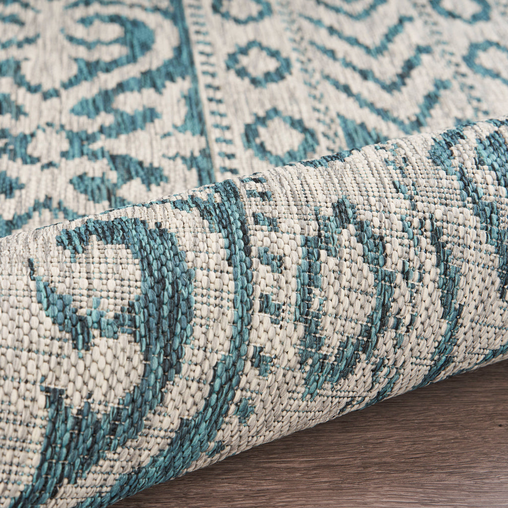 Sylvestra Geometric Blue/Green Indoor/Outdoor Area Rug: Ivory/Teal / 5' x 8'
