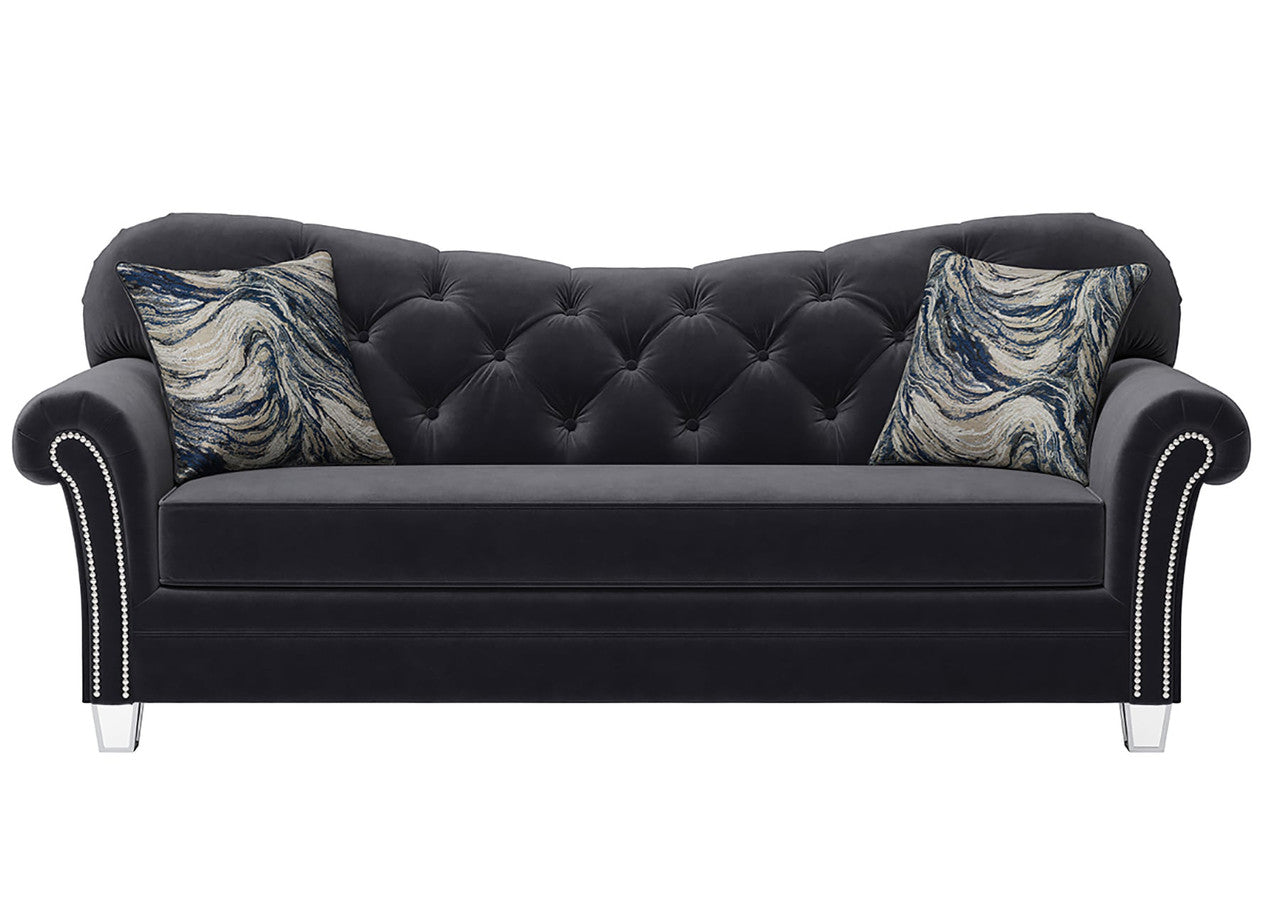Glam Black Tufted Sofa and Loveseat