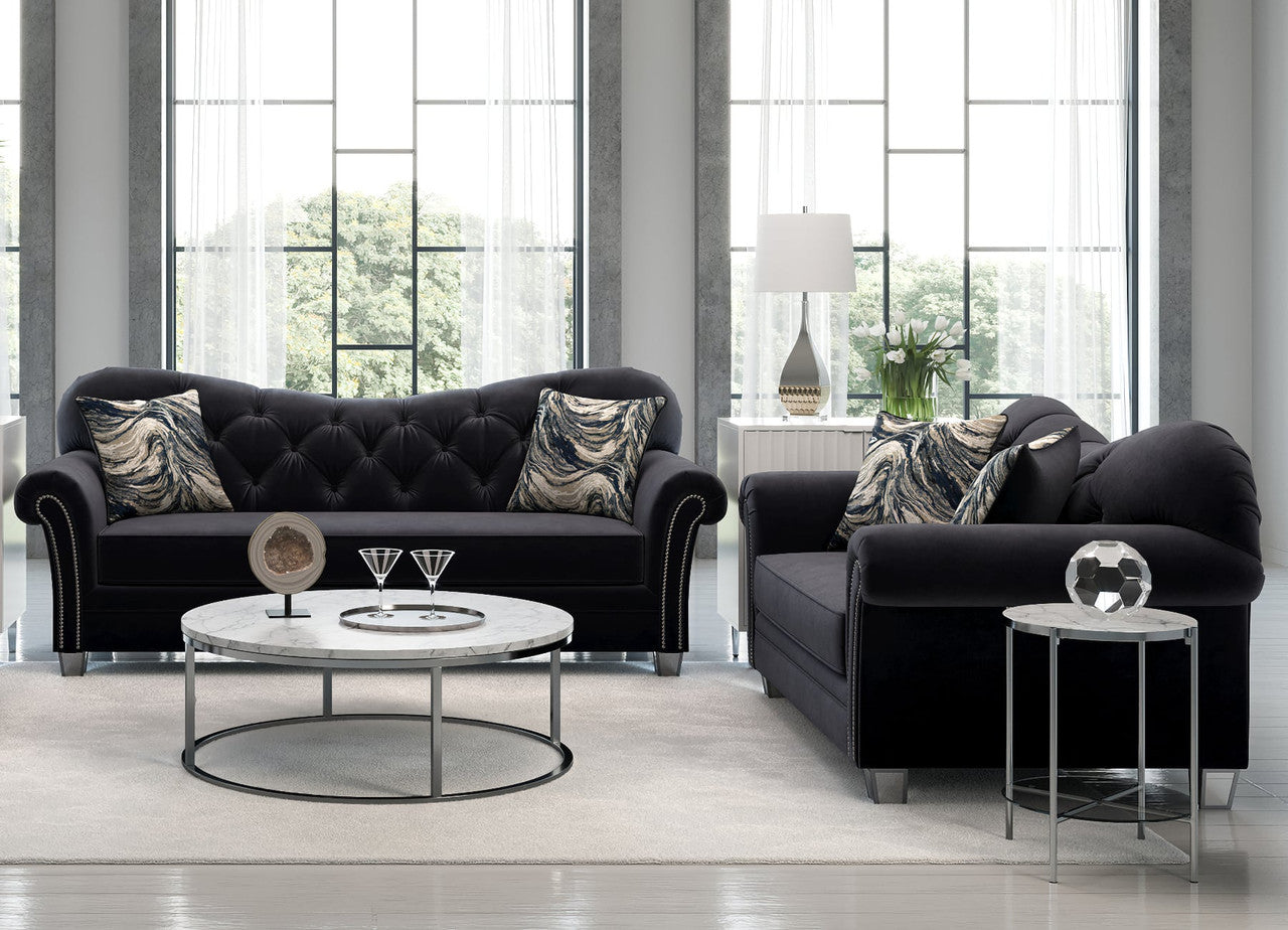 Glam Black Tufted Sofa and Loveseat