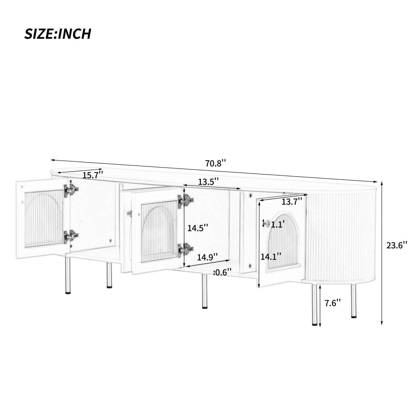 Modern TV Stand for TVs up to 80 Inches, Entertainment Center with 4 Cabinets, Wood Media Console with Metal Legs and Handles for Living room, Black