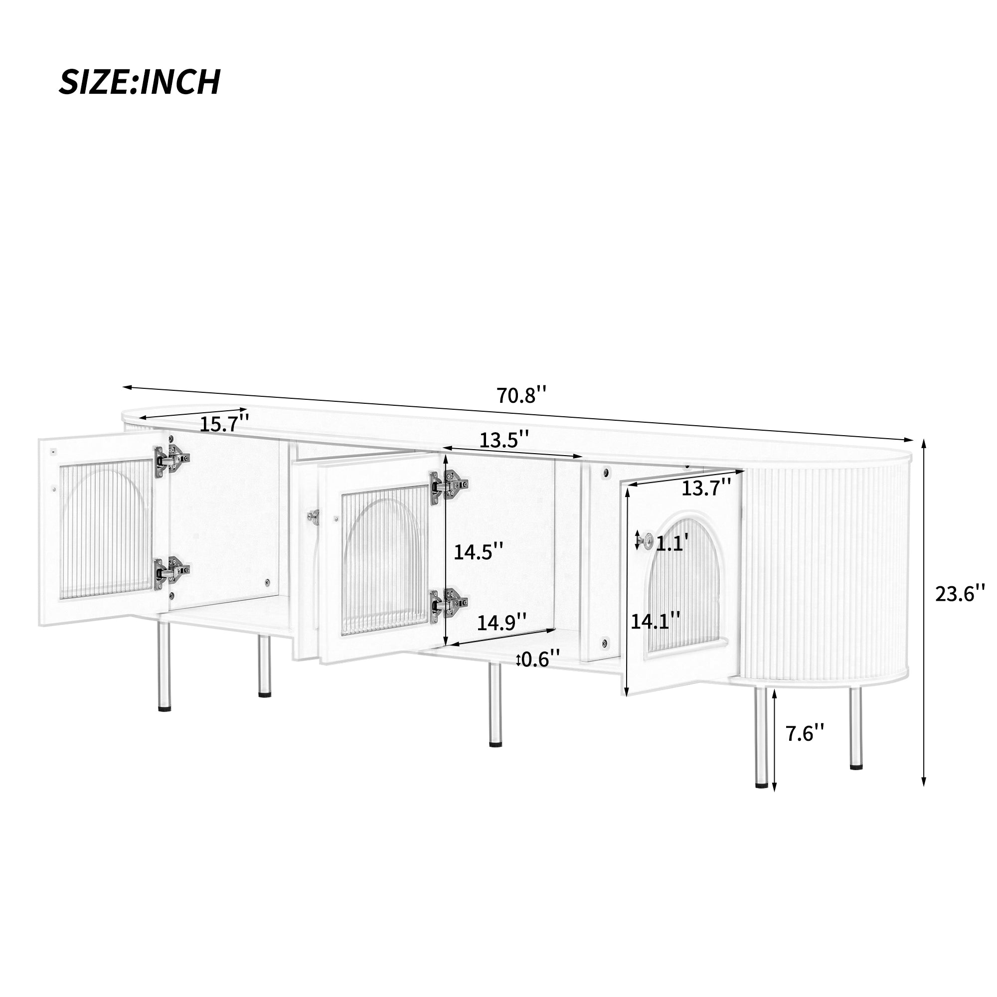 Modern TV Stand for TVs up to 80 Inches, Entertainment Center with 4 Cabinets, Wood Media Console with Metal Legs and Handles for Living room, Black