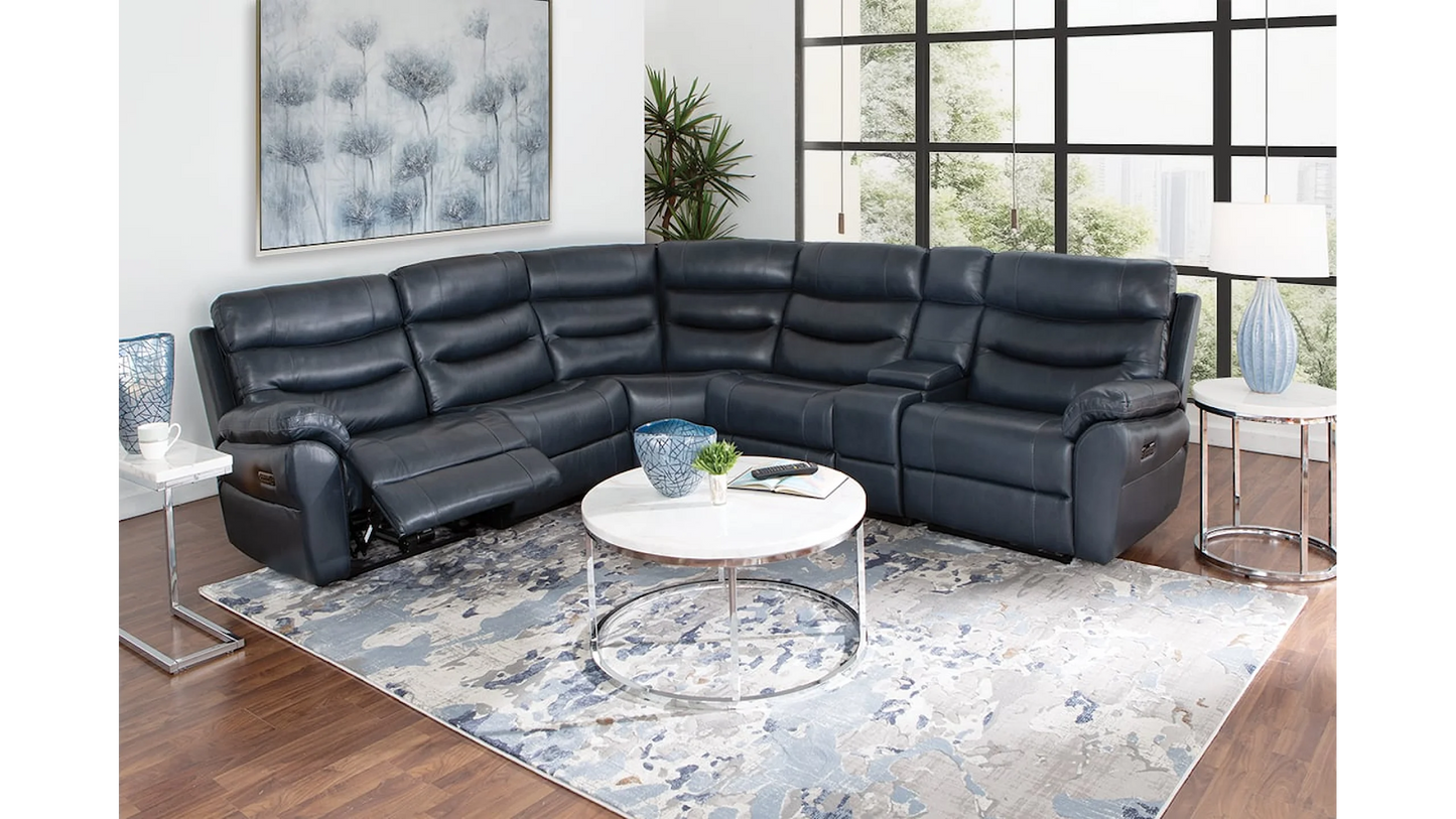 Leather Navy Power HD/FT Sectional with Console