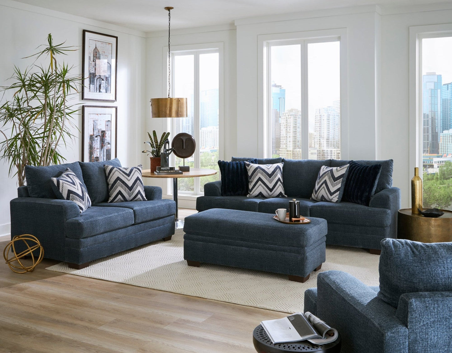 Pippa Navy Loose Pillow Sofa and Loveseat