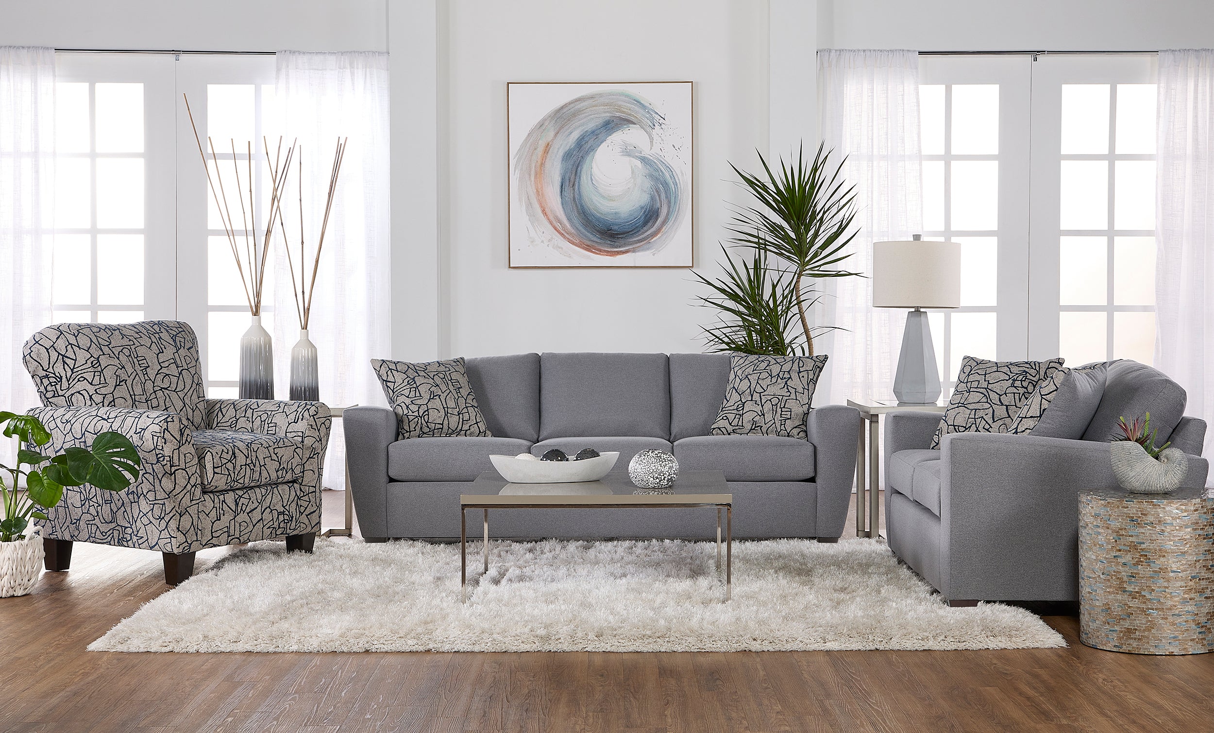 Layla Mist Blue and Indigo Sofa and Loveseat