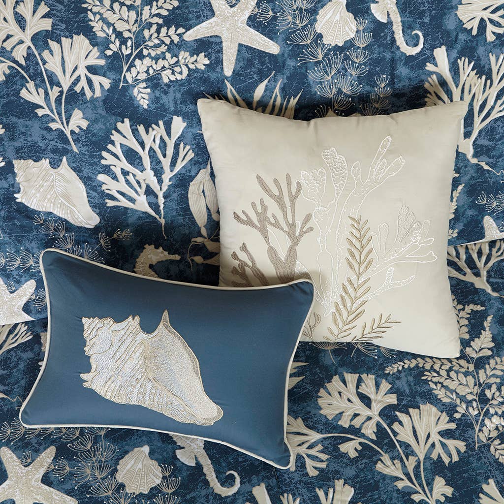 Seashell Coastal Navy Blue 7-Piece Comforter Set: King