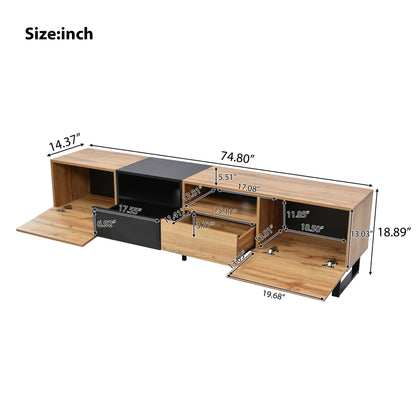 Modern TV Stand with 2 Cabinets& Open Storage Compartment, Color-matching Media Console Table for TVs up to 85'', Entertainment Center with Drop Down Door for Living Room, Bedroom, Home Theatre