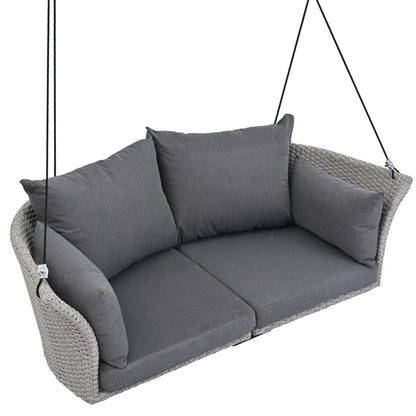 GO 51.9" 2-Person Hanging Seat, Rattan Woven Swing Chair, Porch Swing With Ropes,  Gray Wicker And Cushion