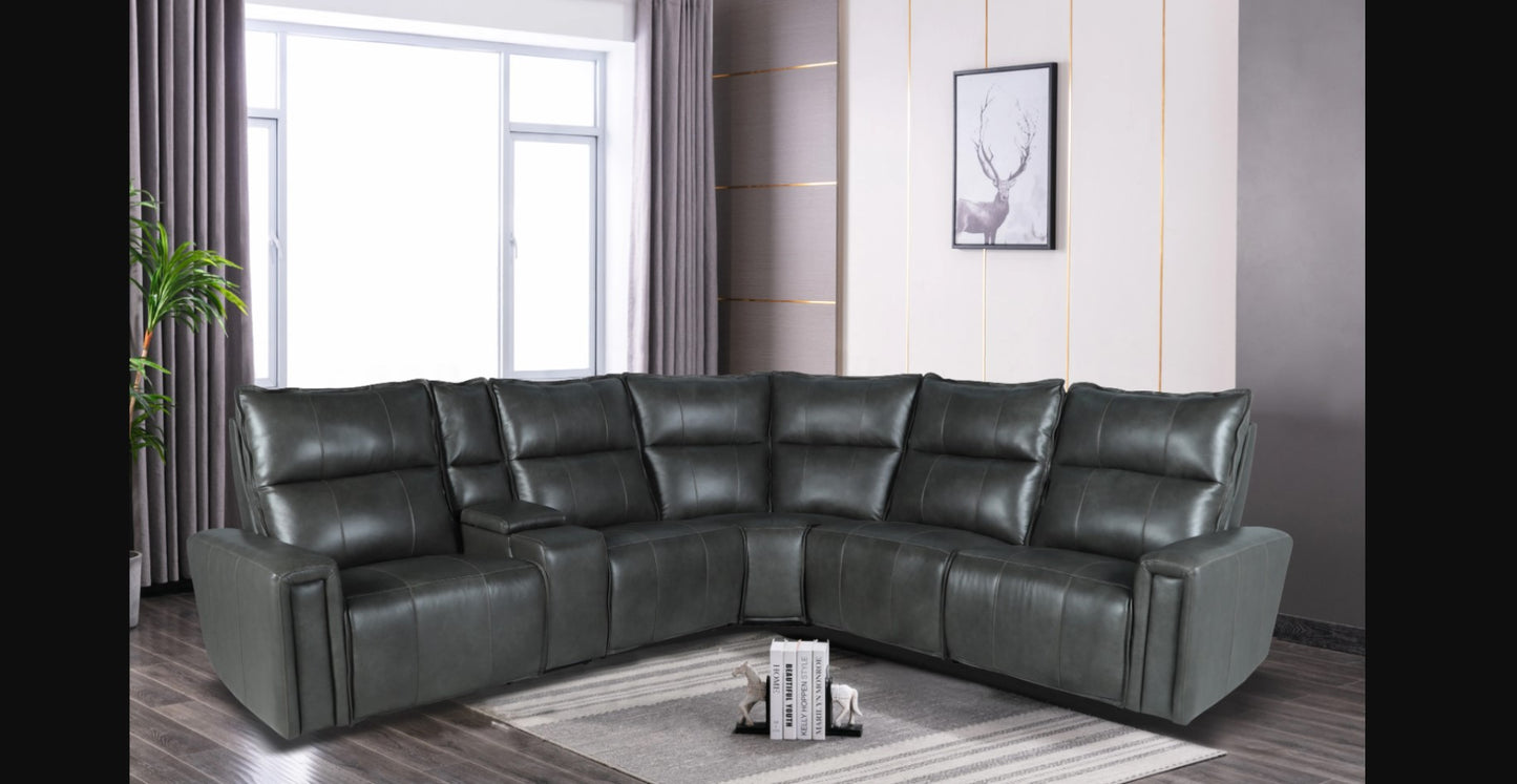 Leather Gray Power HD/FT Sectional with Console