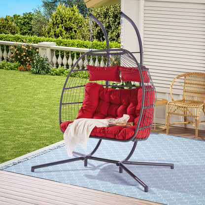 2 Person Outdoor Rattan Hanging Chair Patio Wicker Egg Chair