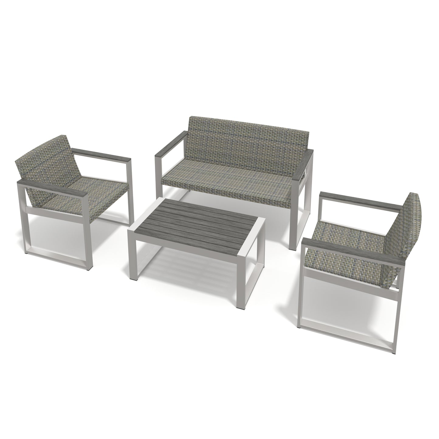 Aluminum and Rattan Modern 4 Piece Sofa Seating Group For Patio Garden Outdoor