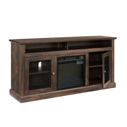 TV Stand for 65 inch TV, Entertainment Center with 18" Fireplace Insert TV Console Cabinet for Living Room/Bedroom Brown, 60"W*15.75"D*29"H