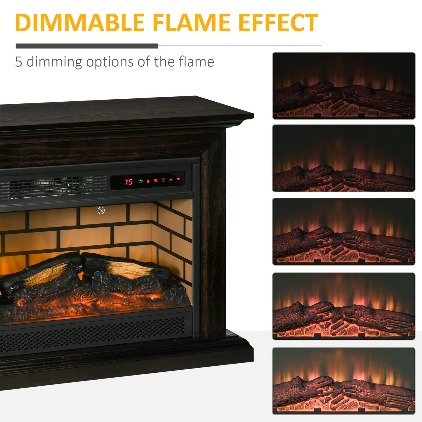 31" Electric Fireplace with Dimmable Flame Effect and Mantel, Freestanding Space Heater with Log Hearth and Remote Control, 1400W, Brown