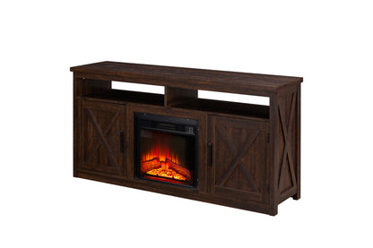 Farmhouse TV Media Stand, Large Barn Inspired Home Entertainment Console, with 18" Fireplace Insert, for TV Up to 65'', with Open Shelves and Closed Cabinets, Espresso 57.87*15.75*30.31