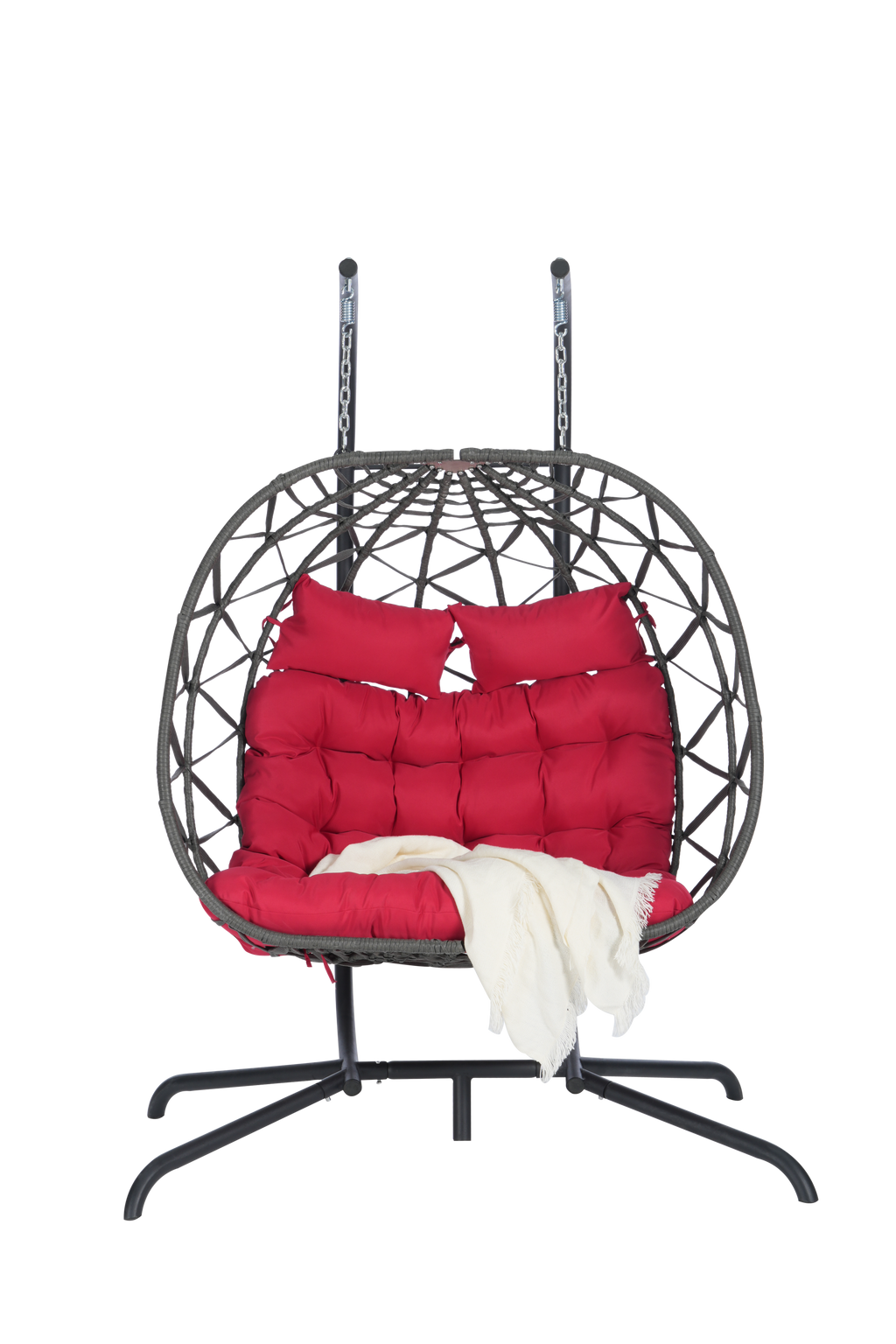 2 Person Outdoor Rattan Hanging Chair Patio Wicker Egg Chair