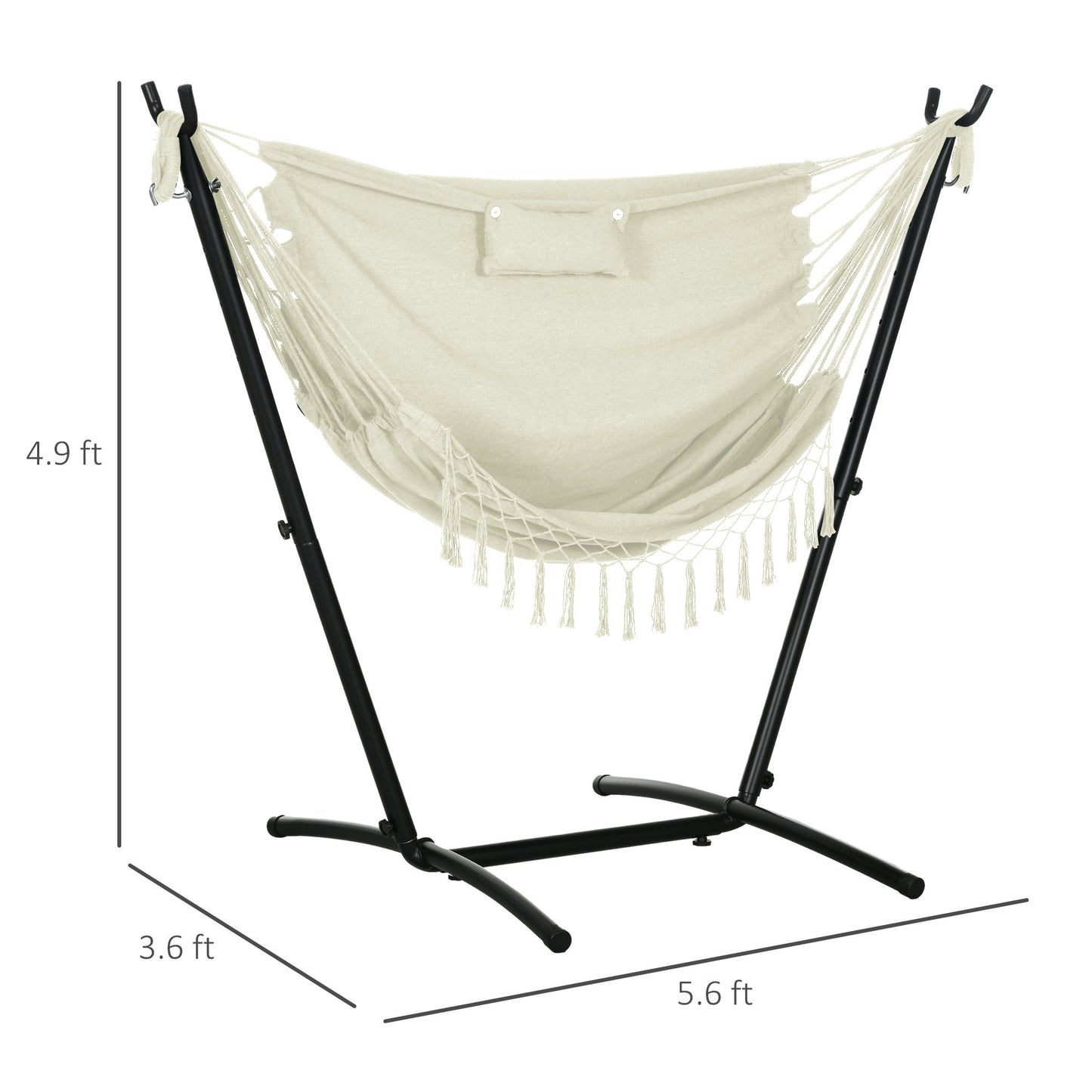 Outsunny Patio Hammock Chair with Stand, Outdoor Hammock Swing Hanging Lounge Chair with Side Pocket and Headrest, Cream White