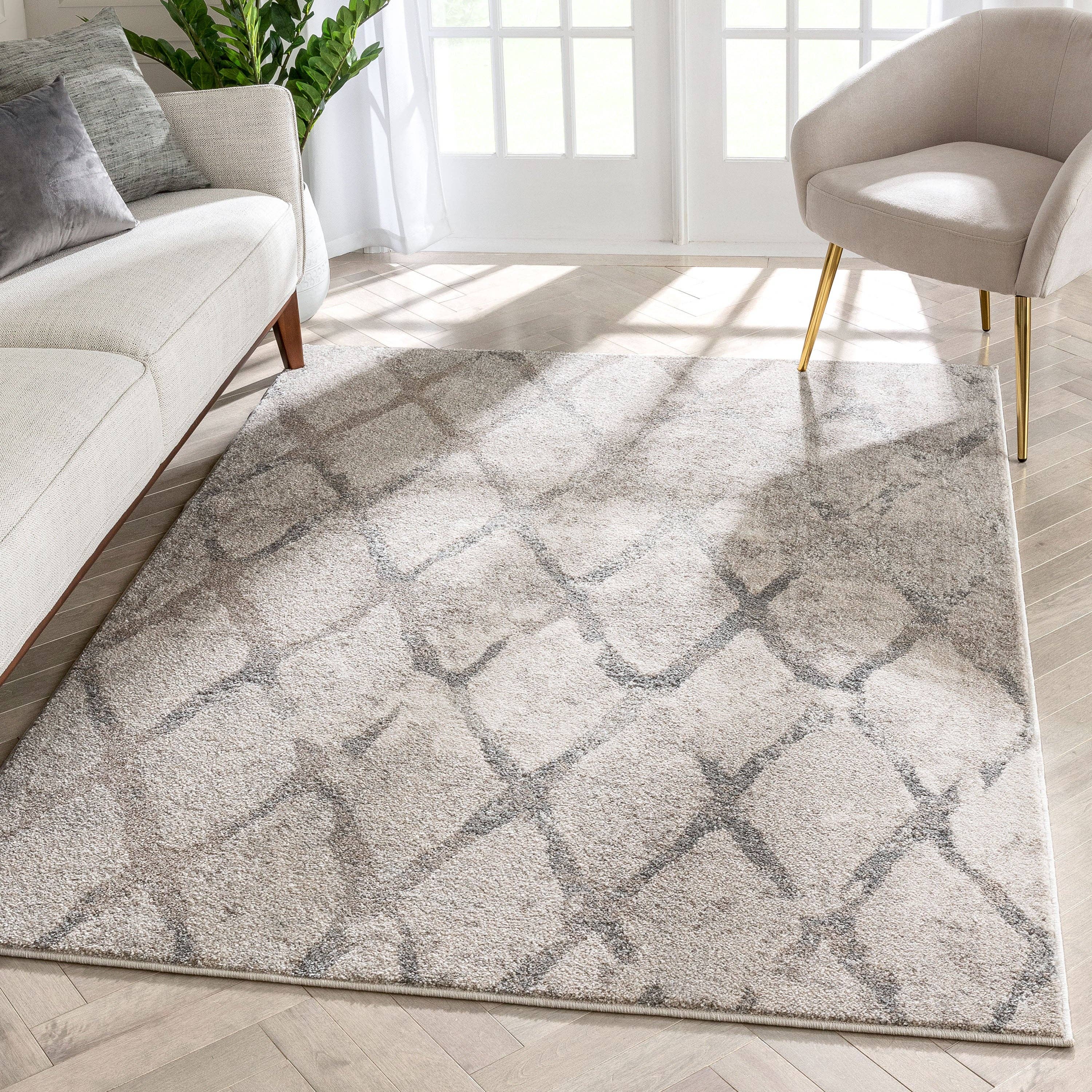 Cecil Moroccan Lattice Trellis Ivory Vintage Rug: 5'3" x 7'3"