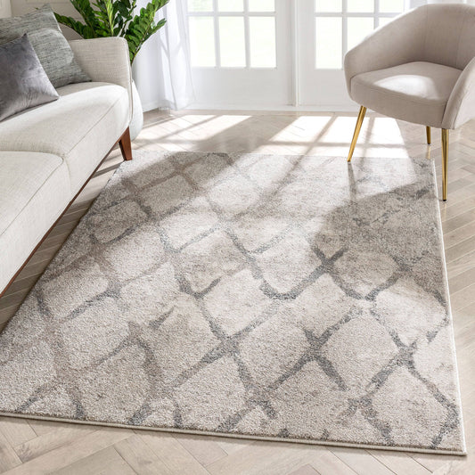 Cecil Moroccan Lattice Trellis Ivory Vintage Rug: 5'3" x 7'3"