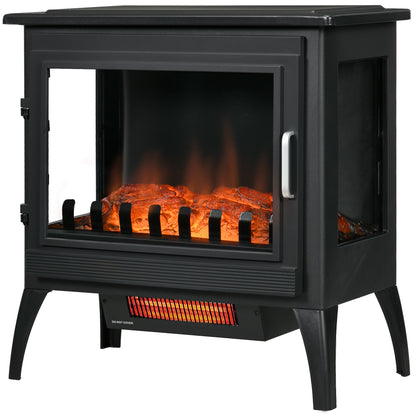 24" Electric Fireplace Stove, Freestanding Infrared Fire Place Heater with Realistic Logs Flame, Adjustable Temperature, Overheat Protection, 1000W/1500W, Black