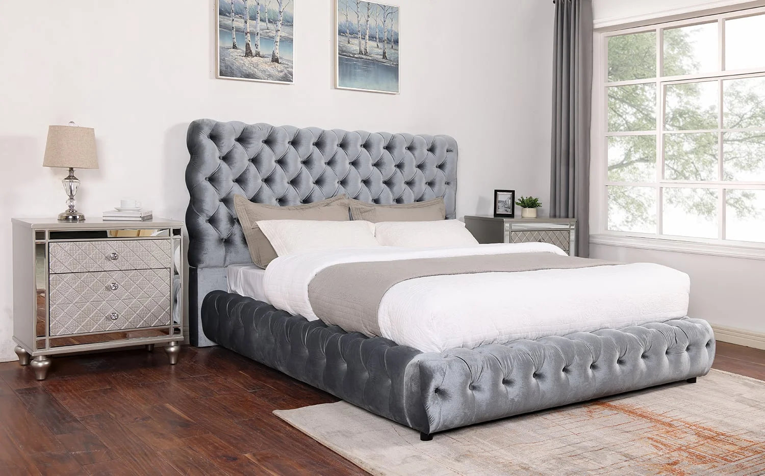 Opulence Gray Queen Size Tufted Bed