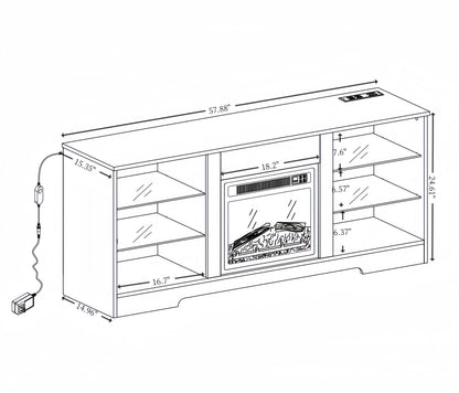 TV Stand Electric Fireplace  Glass Shelves, 3D Fireplace TV Stand with LED Lights Wood with USB Charging Outlet Modern Television Table Center for TV up to 62" ESP, 58''W*15.5''D*24.4