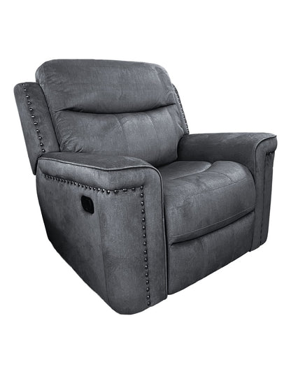 Shark Blue/Gray Gliding Recliner with Nail Head Trim