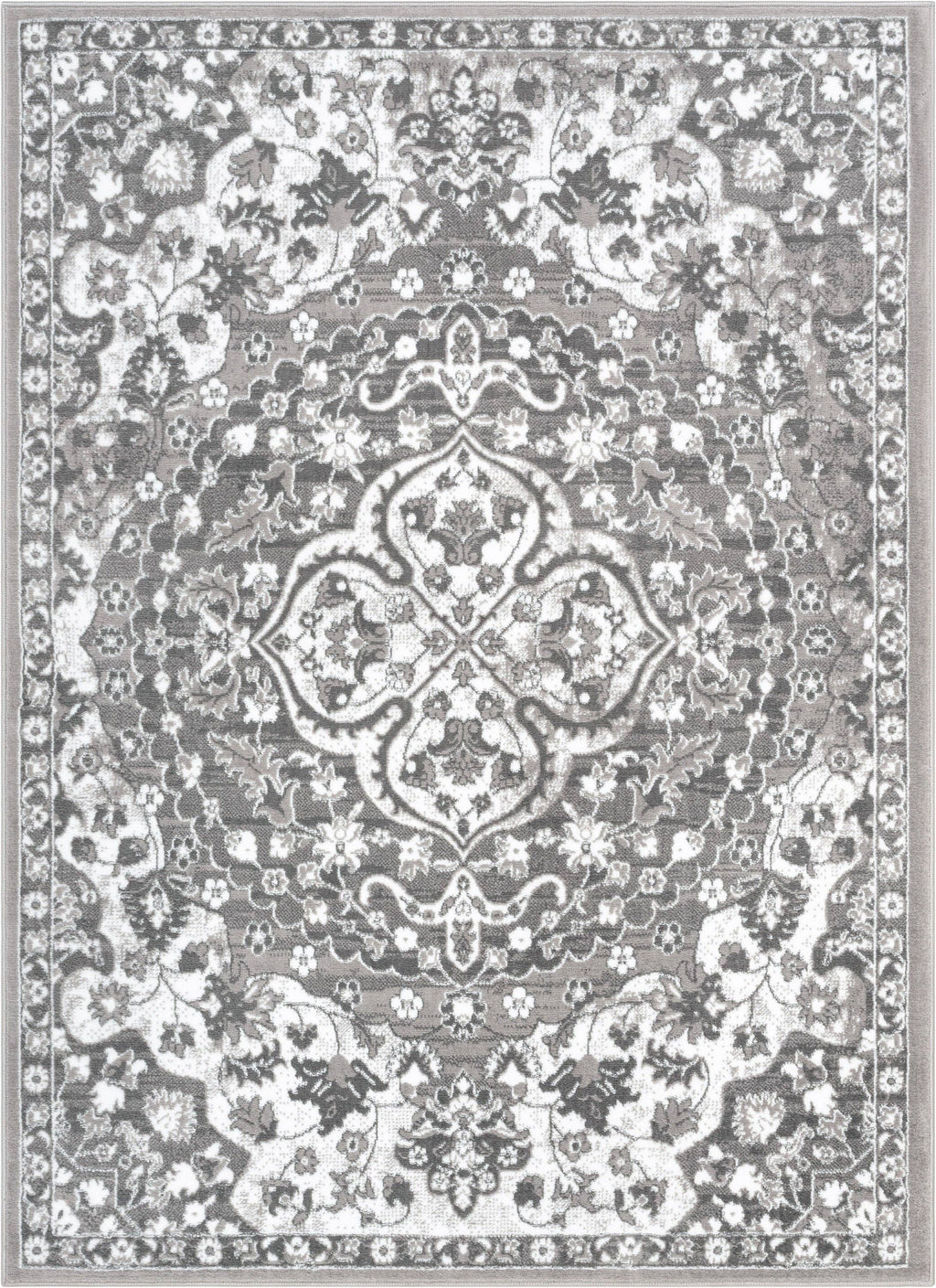 Granada Transitional Oriental Medallion Pattern Grey Rug: 5'3" x 7'3"