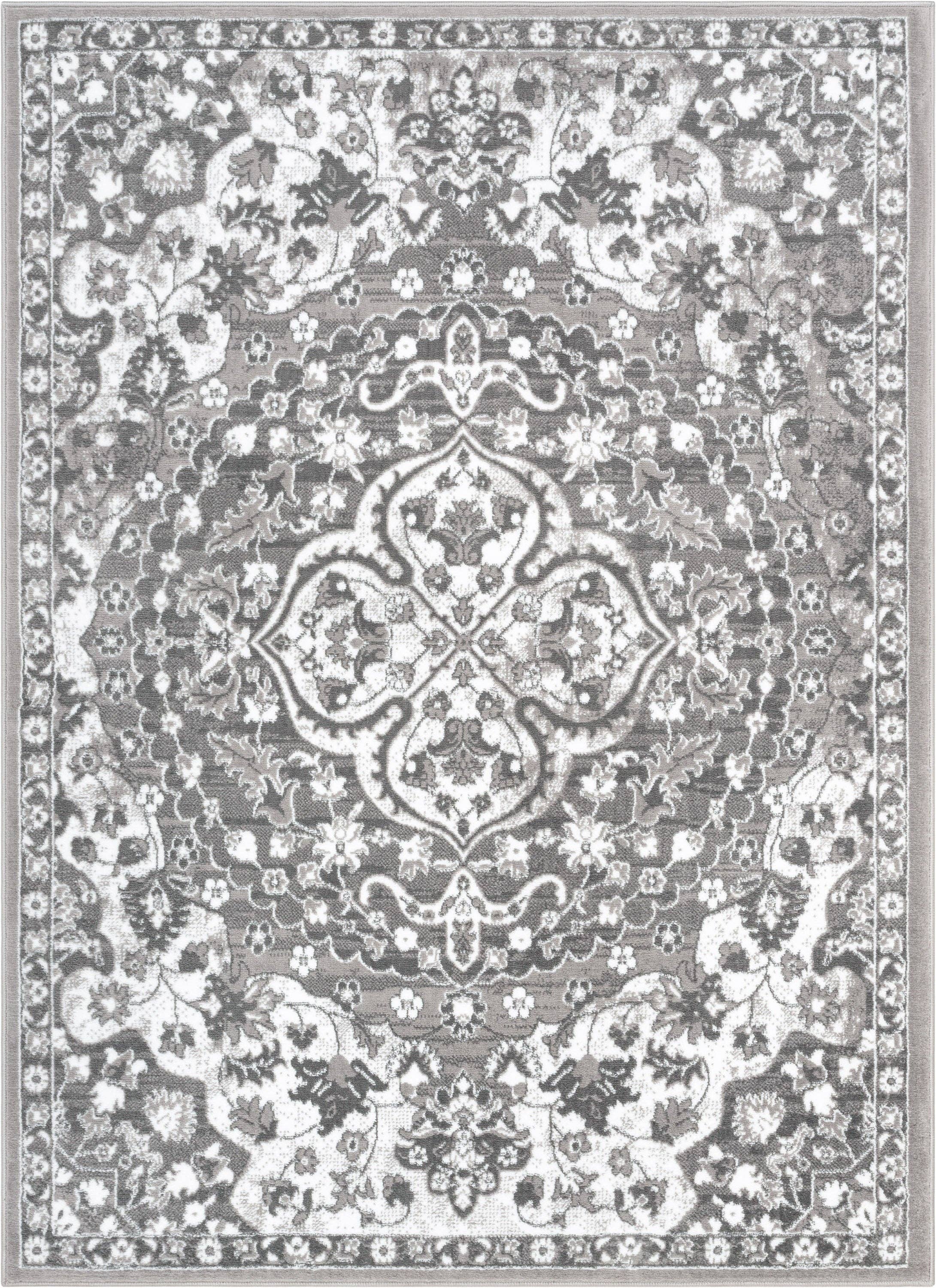 Granada Transitional Oriental Medallion Pattern Grey Rug: 5'3" x 7'3"