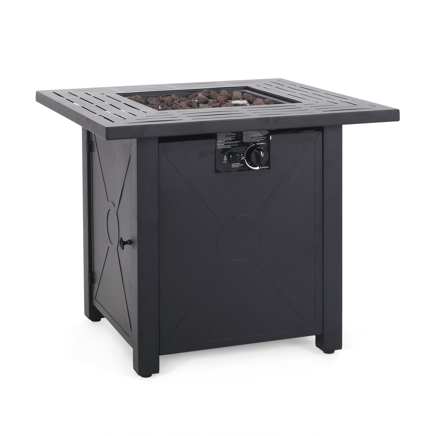 Outdoor Patio Propane Fire Pit 24.5'' H x 28'' W Square Iron Gas-burning Fire Table - 40,000 BTU, Tank in side, Black