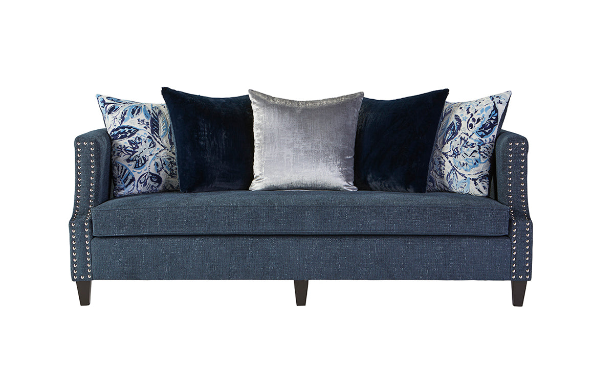 Simone Indigo Chrome Nailhead Sofa and Loveseat