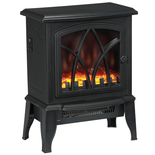 HOMCOM Electric Fireplace Stove, 18" Freestanding Fireplace Heater with Realistic Flame, Overheating Protection, Portable, 750W/1500W, Black