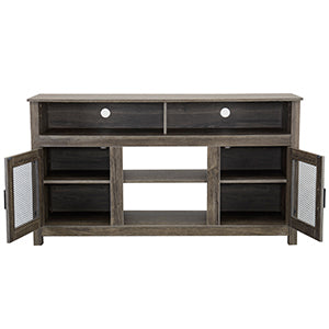 Modern Farmhouse TV Stand with Electric Fireplace, Fit up to 65" Flat Screen TV with Storage Cabinet and Adjustable Shelves Industrial Entertainment Center for Living Room, Grey