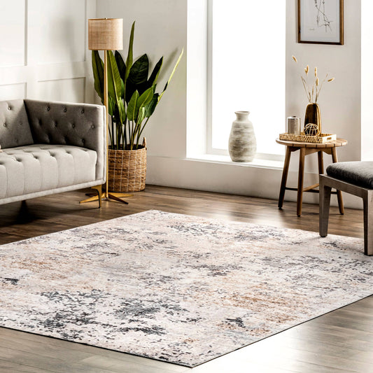 Danae Abstract Machine Washable Area Rug: Ivory / Rectangle / 5' x 8'