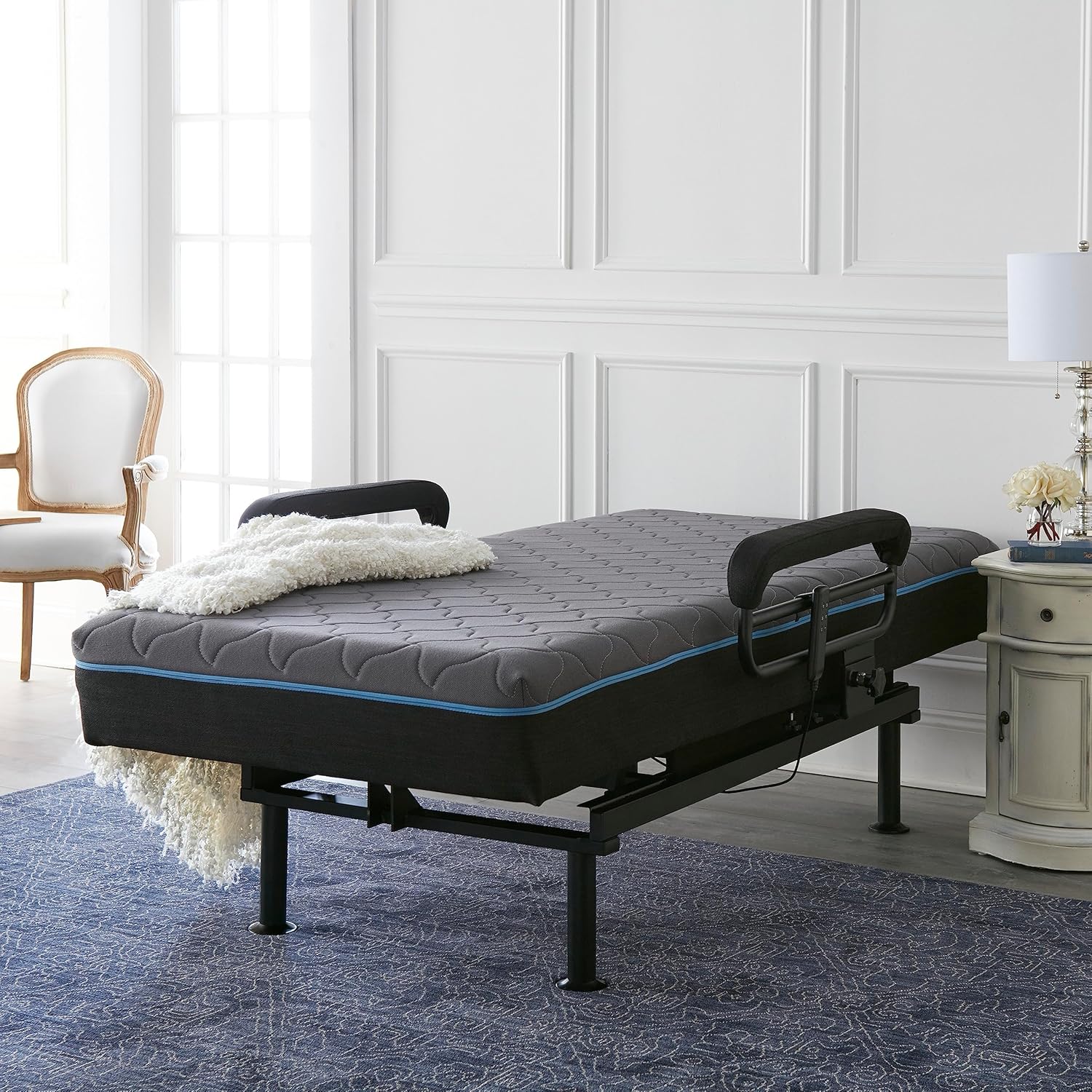 EZ Lift Adjustable Sleep to Stand Extra Long Twin Bed with Memory Foam Mattress