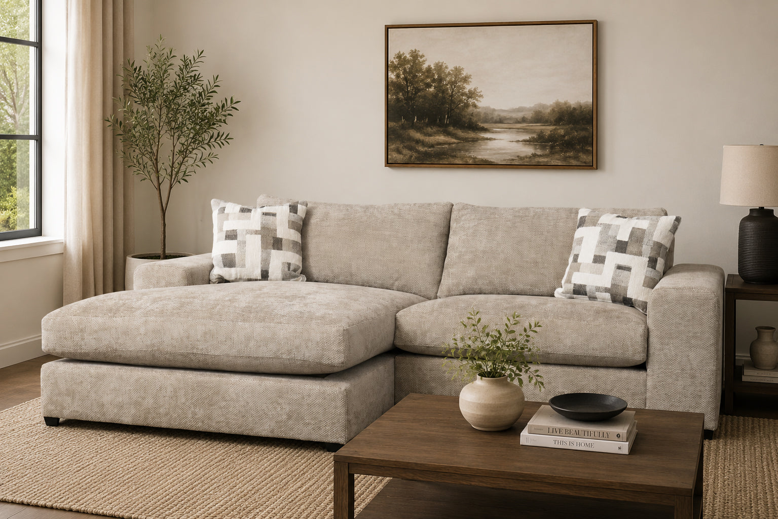 Bora Flax Reversible Chaise Sofa with Qualax Foam