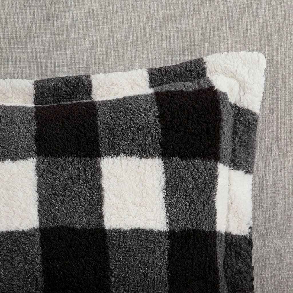 Sherpa Black & White Buffalo Check 3-Piece Queen Size Comforter Set