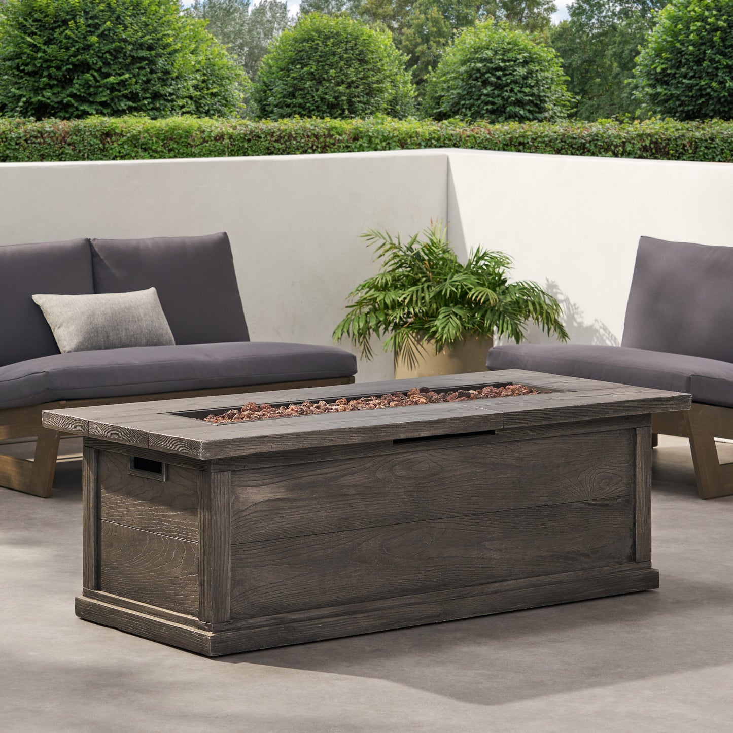 56" Outdoor 50,000 BTU Rectangular MgO Concrete Propane Fire Pit, Grey Wood Pattern (Tank Cover not Included)