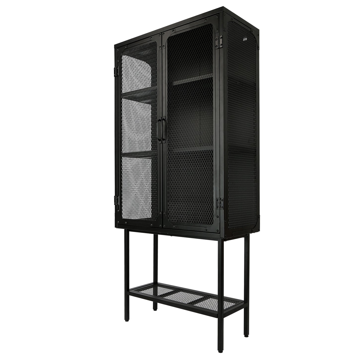 Industrial Cabinet Cupboard with 2 Metal Mesh Doors Adjustable Shelves and Feet Bottom Shelf Anti-Tip Dust-free Kitchen Credenza Sideboard Black