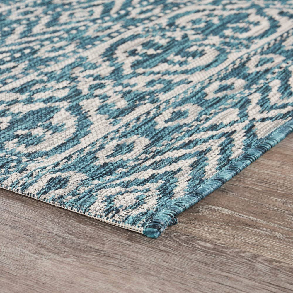 Sylvestra Geometric Blue/Green Indoor/Outdoor Area Rug: Ivory/Teal / 5' x 8'