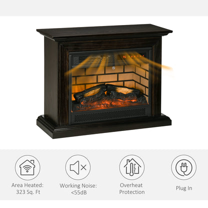 31" Electric Fireplace with Dimmable Flame Effect and Mantel, Freestanding Space Heater with Log Hearth and Remote Control, 1400W, Brown