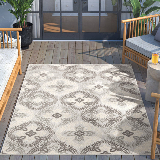 Loewy Modern Geometric Indoor/Outdoor Grey High-Low Rug: 5'3" x 7'3"