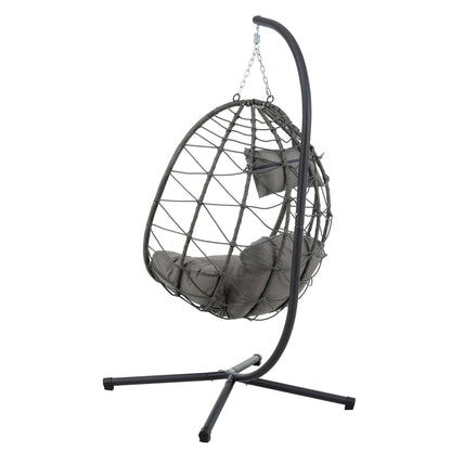 Egg Chair with Stand Indoor Outdoor Swing Chair Patio Wicker Hanging Egg Chair Hanging Basket Chair with Stand for Bedroom Living Room Balcony