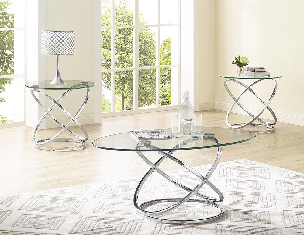 Atomic Silver Glass Top Coffee Table Set