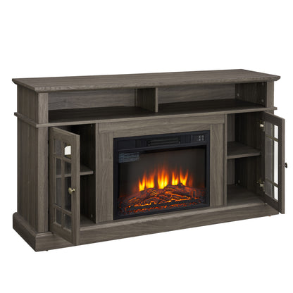 Classic TV Media Stand Modern Entertainment Console with 23" Fireplace Insert for TV Up to 65" with Open and Closed Storage Space, Dark Walnut/Black, 58.25"W*15.75"D*32"H